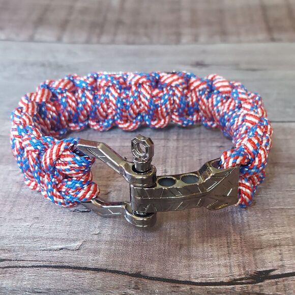 Patriotic Paracord Bracelet Americana Flag 4th of July Jewelry Metal Hardware - Picture 3 of 3